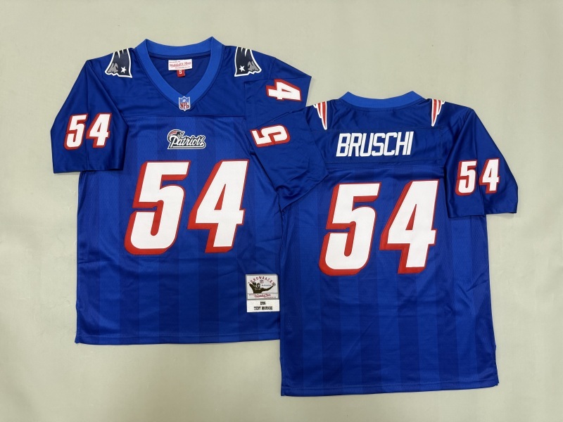 Men 2025 New England Patriots #54 Bruschi Blue Throwback Limited NFL Jersey style 002
